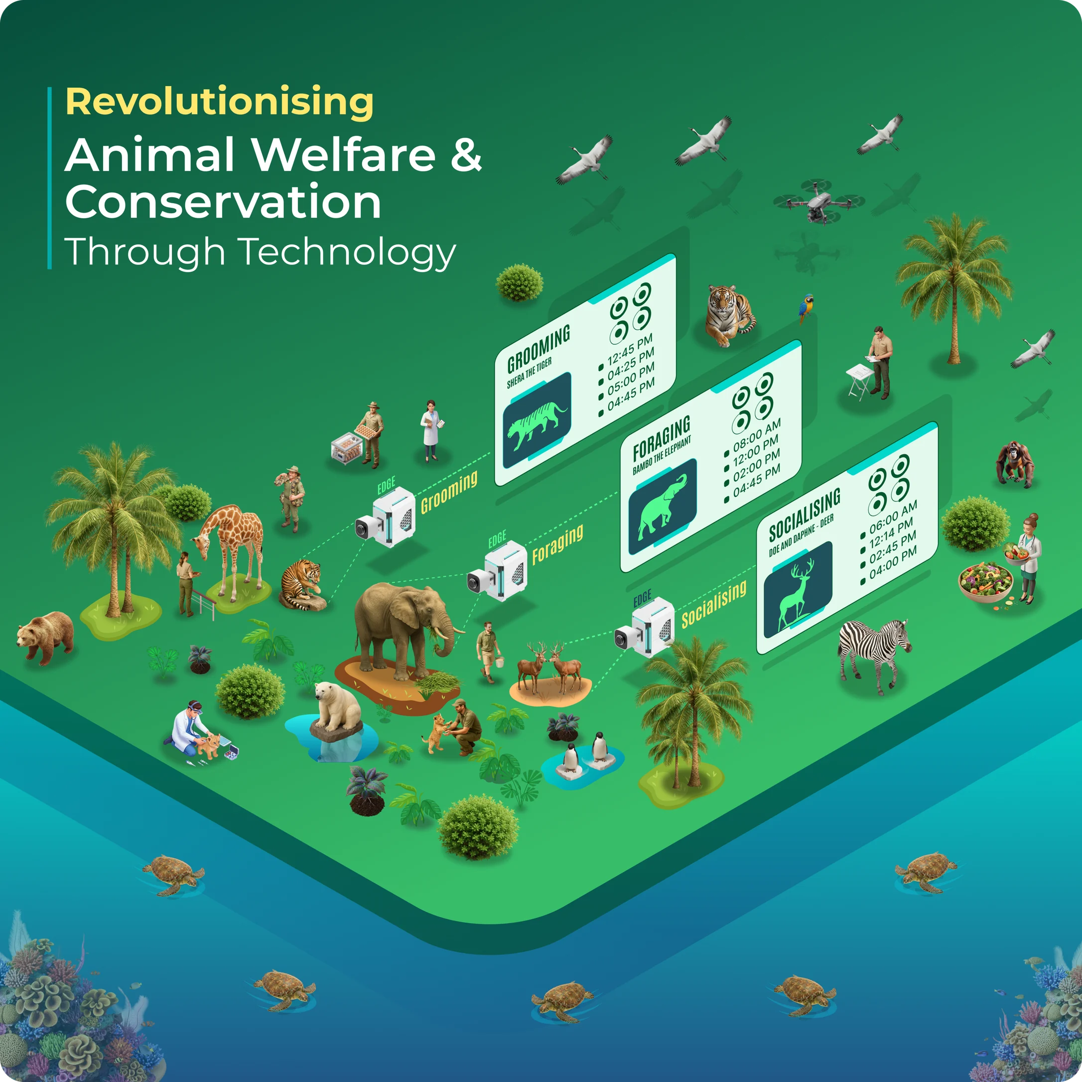 Revolutionising animal welfare and conservation through technology: an isometric landscape of habitats monitored by Antz Edge devices